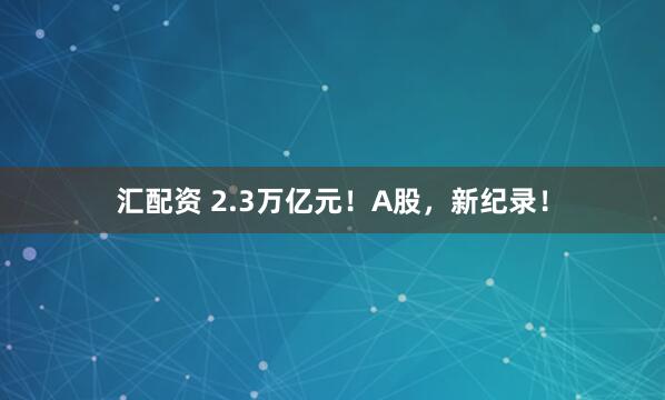 汇配资 2.3万亿元！A股，新纪录！